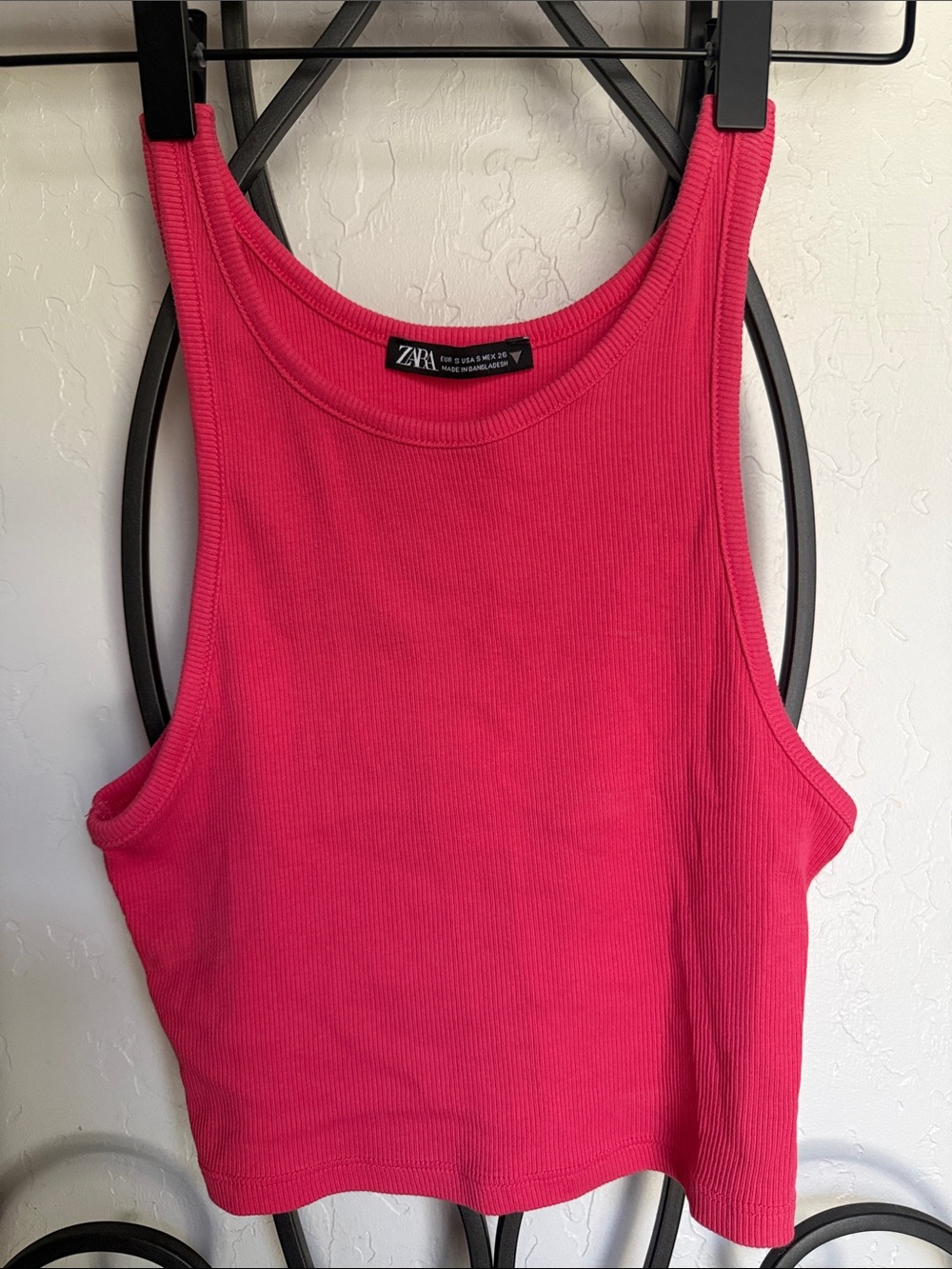 Zara Bright Red/Pink Ribbed Cropped Tank | Small